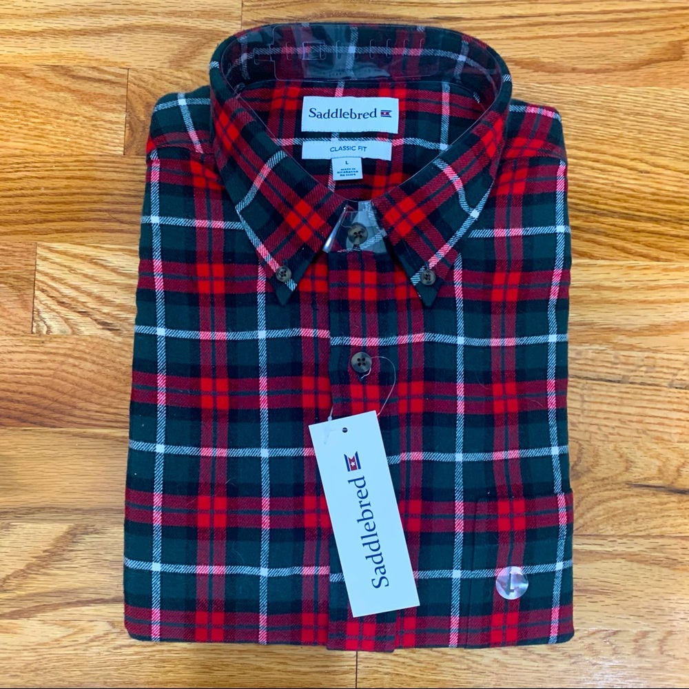 NWT Saddlebred Plaid Classic Fit Button Down Cedar Green Shirt